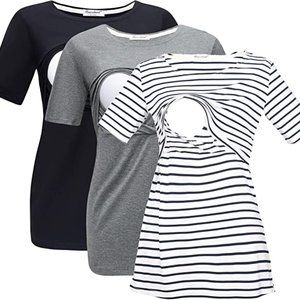 Bearsland XXL Women's 3-Pack Maternity Nursing Short Sleeve Tops